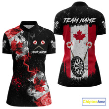 Load image into Gallery viewer, Customized Grunge Canada Flag Smoke Darts Polo &amp; Quarter-Zip Shirt, Patriotic Dart Jersey For Women TDM4129