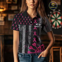 Load image into Gallery viewer, Personalized Grunge US Flag Pink Ribbon Patriotic Darts Shirt For Women, Breast Cancer Darts Jersey TDM4501