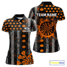 Load image into Gallery viewer, Personalized Orange Grunge US Flag Pumpkin Darts Shirt For Women, Halloween Darts Jersey Outfit TDM4502