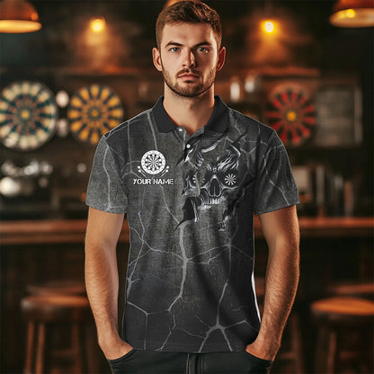 Personalized Skull Black Grunge Darts Polo And Quarter-Zip Shirts For Men Custom Darts Team Jerseys TDM2430