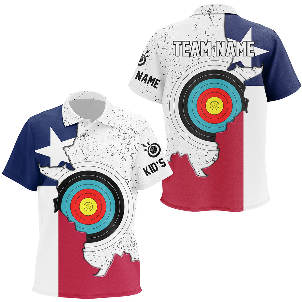 Personalized 3D Texas Archery Target Kid Polo Shirts Custom Texas Flag Shirts For Patriotic Archer TDM0684