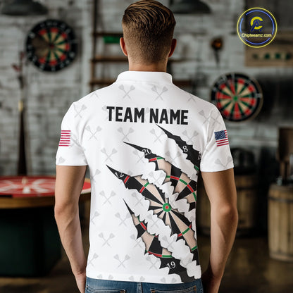 Personalized Scratch Darts Shirt For Men Custom Darts Jersey Team Polo & Quarter Zip |White TDM5867