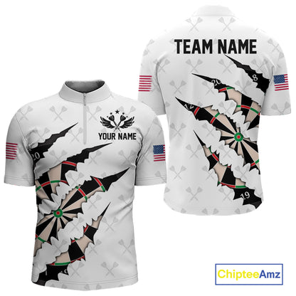 Personalized Scratch Darts Shirt For Men Custom Darts Jersey Team Polo & Quarter Zip |White TDM5867