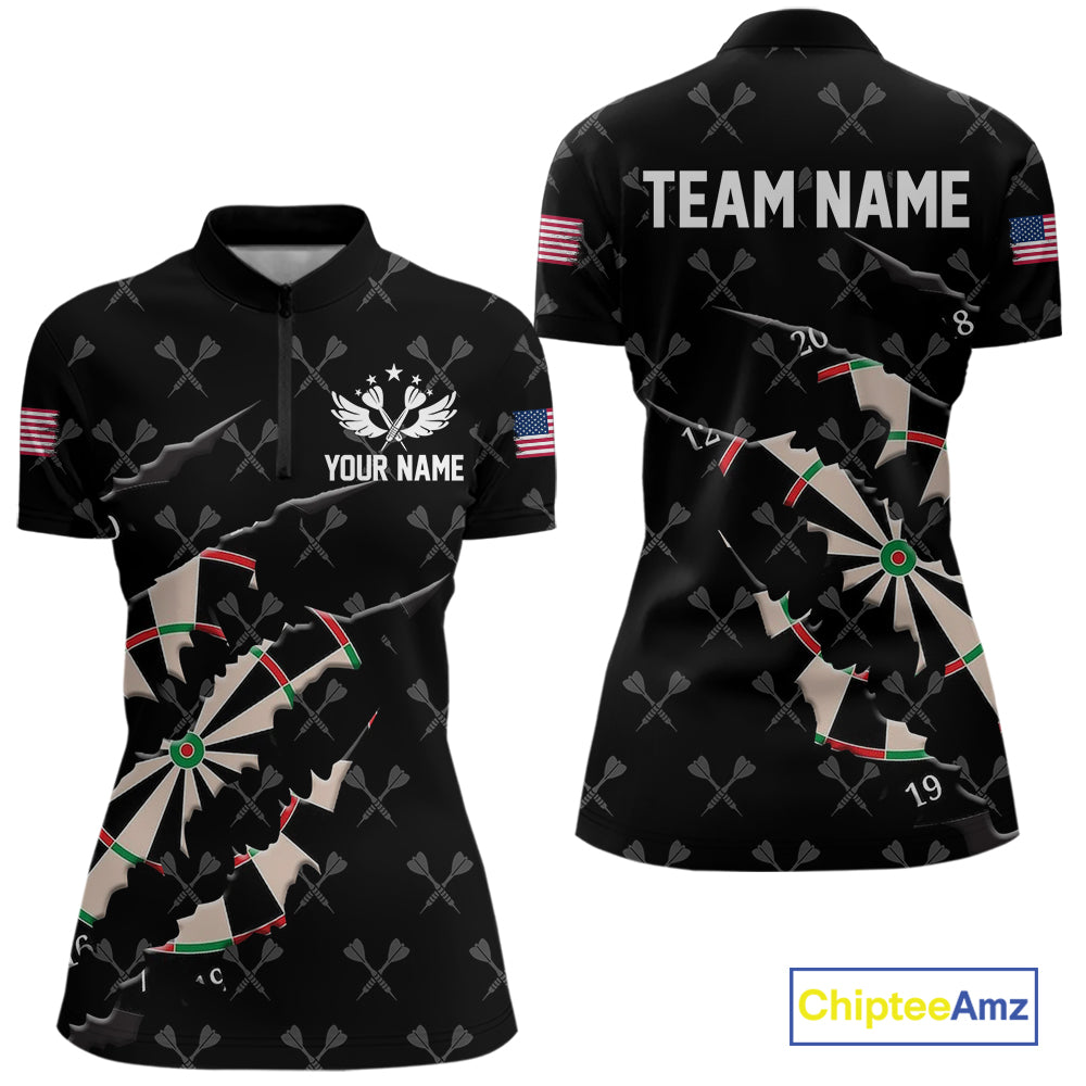 Personalized Scratch Darts Shirt For Women Custom Darts Jersey Team Polo & Quarter Zip |Black TDM5868