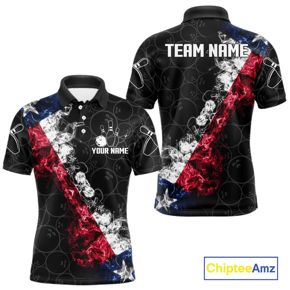 Custom Texas Flag Smoke Bowling Shirts For Men, Patriotic Texas Bowling Team Jersey Polo & 1/4 Zip TDM6474
