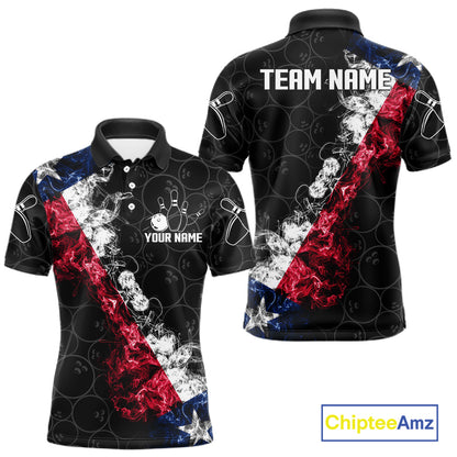 Custom Texas Flag Smoke Bowling Shirts For Men, Patriotic Texas Bowling Team Jersey Polo & 1/4 Zip TDM6474