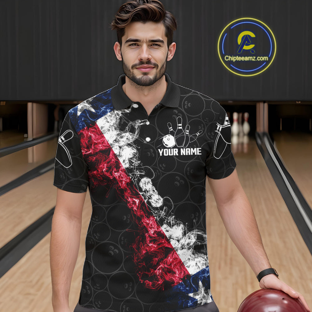 Custom Texas Flag Smoke Bowling Shirts For Men, Patriotic Texas Bowling Team Jersey Polo & 1/4 Zip TDM6474