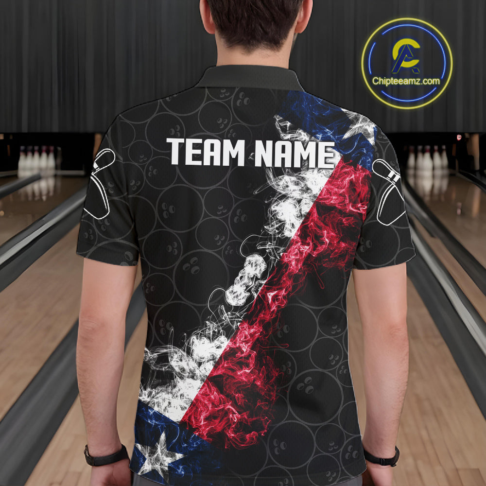 Custom Texas Flag Smoke Bowling Shirts For Men, Patriotic Texas Bowling Team Jersey Polo & 1/4 Zip TDM6474