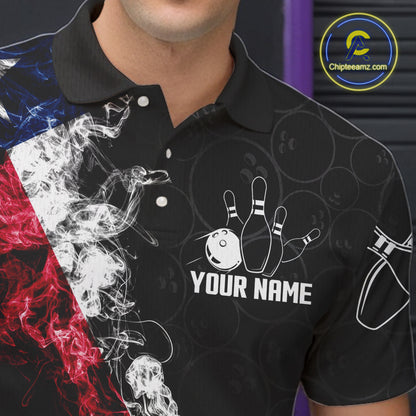 Custom Texas Flag Smoke Bowling Shirts For Men, Patriotic Texas Bowling Team Jersey Polo & 1/4 Zip TDM6474