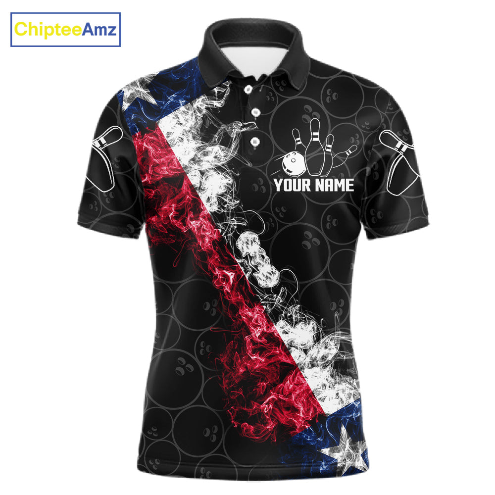 Custom Texas Flag Smoke Bowling Shirts For Men, Patriotic Texas Bowling Team Jersey Polo & 1/4 Zip TDM6474