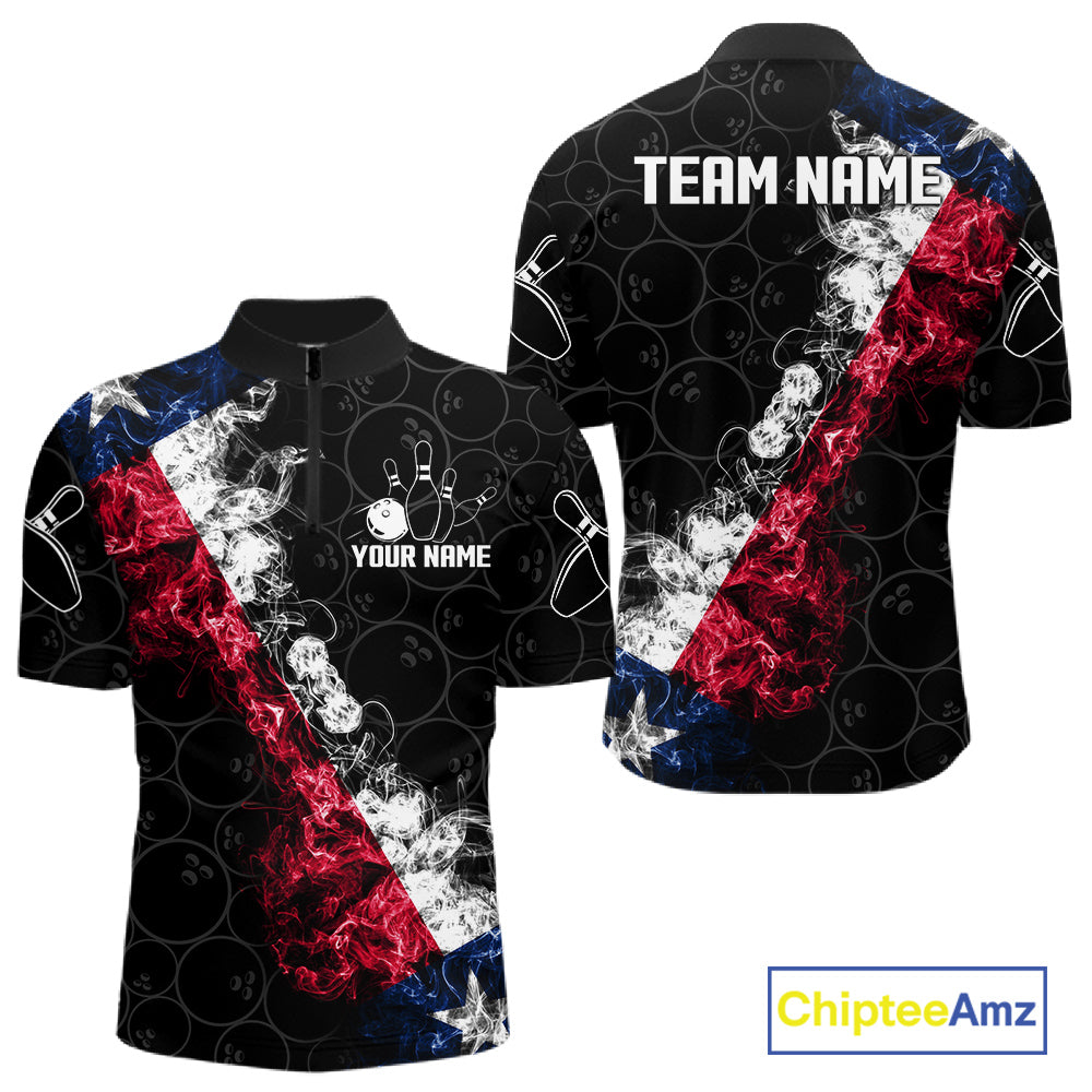 Custom Texas Flag Smoke Bowling Shirts For Men, Patriotic Texas Bowling Team Jersey Polo & 1/4 Zip TDM6474