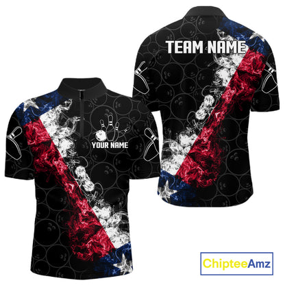 Custom Texas Flag Smoke Bowling Shirts For Men, Patriotic Texas Bowling Team Jersey Polo & 1/4 Zip TDM6474