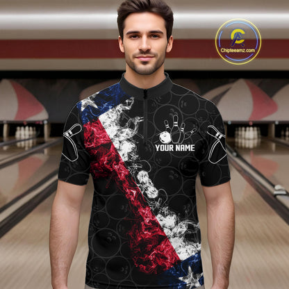 Custom Texas Flag Smoke Bowling Shirts For Men, Patriotic Texas Bowling Team Jersey Polo & 1/4 Zip TDM6474