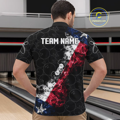 Custom Texas Flag Smoke Bowling Shirts For Men, Patriotic Texas Bowling Team Jersey Polo & 1/4 Zip TDM6474