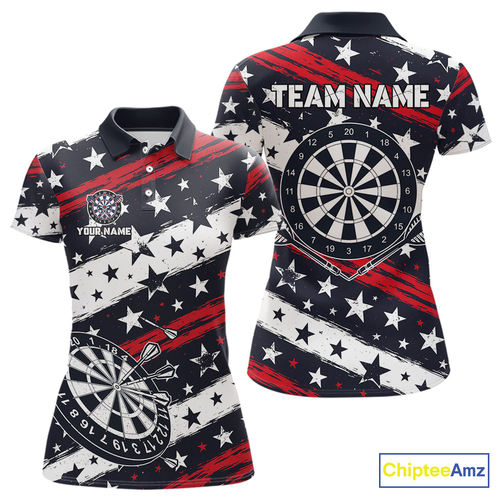 Personalized USA Flag Darts Shirt For Women Custom Patriotic Dart Jerseys Team Polo & 1/4 Zip TDM4134