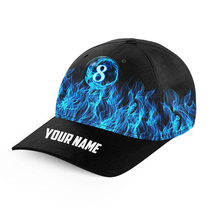 Personalized Blue Flaming 8 Ball Pool Billiard Hats Best 3D Printed Billiard Baseball Caps For Pooler TDM2433