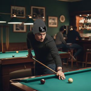 Personalized Skull 8 Ball Billiard Knit Beanie Hat With Rectangle Patch Custom Billiard Knit Cap TDM4940