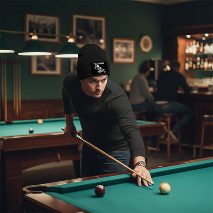 Personalized Skull 9 Ball Billiard Knit Beanie Hat With Rectangle Patch Custom Billiard Knit Cap TDM4941