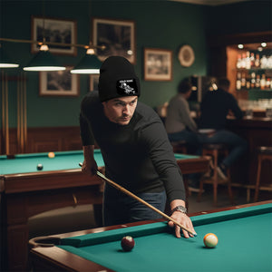 Personalized Skull 9 Ball Billiard Knit Beanie Hat With Rectangle Patch Custom Billiard Knit Cap TDM4941