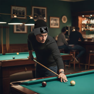 Personalized Skull 9 Ball Billiard Knit Beanie Hat With Rectangle Patch Custom Billiard Knit Cap TDM4941