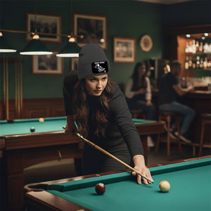 Personalized Skull 9 Ball Billiard Knit Beanie Hat With Rectangle Patch Custom Billiard Knit Cap TDM4941