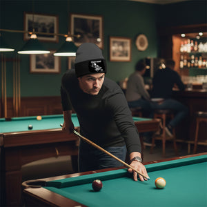 Personalized Skull 9 Ball Billiard Knit Beanie Hat With Rectangle Patch Custom Billiard Knit Cap TDM4941