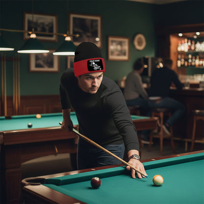 Personalized Skull 9 Ball Billiard Knit Beanie Hat With Rectangle Patch Custom Billiard Knit Cap TDM4941