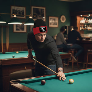 Personalized Skull 9 Ball Billiard Knit Beanie Hat With Rectangle Patch Custom Billiard Knit Cap TDM4941