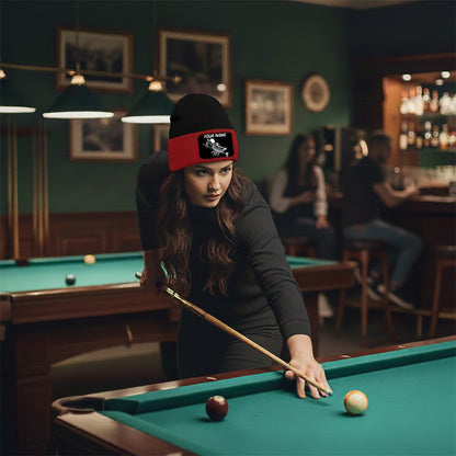 Personalized Skull 9 Ball Billiard Knit Beanie Hat With Rectangle Patch Custom Billiard Knit Cap TDM4941