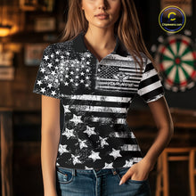 Load image into Gallery viewer, Custom Black Grunge US Flag Patriotic Darts Shirt For Women, Retro Darts Board Darts Team Jerseys TDM3155