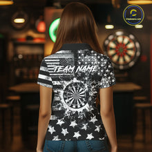 Load image into Gallery viewer, Custom Black Grunge US Flag Patriotic Darts Shirt For Women, Retro Darts Board Darts Team Jerseys TDM3155