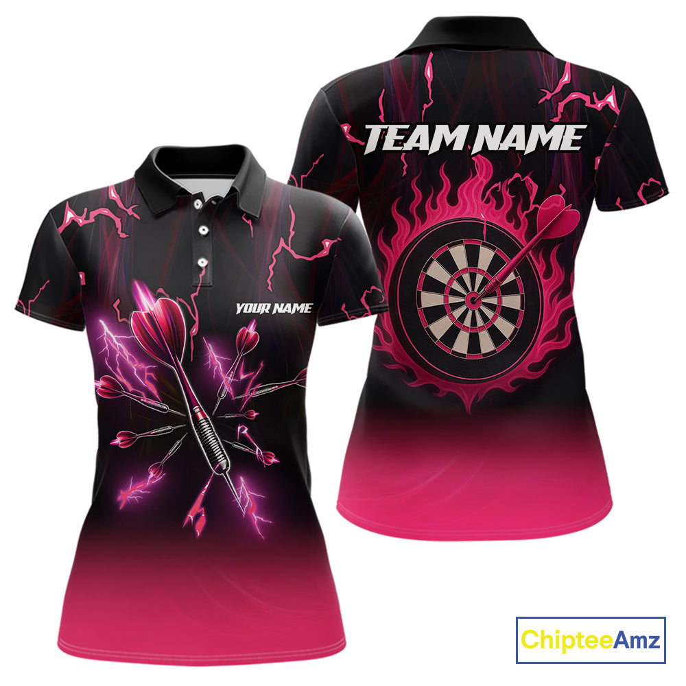 Pink And Black Lightning Arrow Custom Dart Shirts For Women| Darts Team Jersey – Polo & Quarter Zip TDM3965