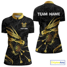 Load image into Gallery viewer, Personalized Black Gold Dragon Dart Shirts For Women Custom Darts League Team Jersey Polo &amp; 1/4 Zip TDM4142
