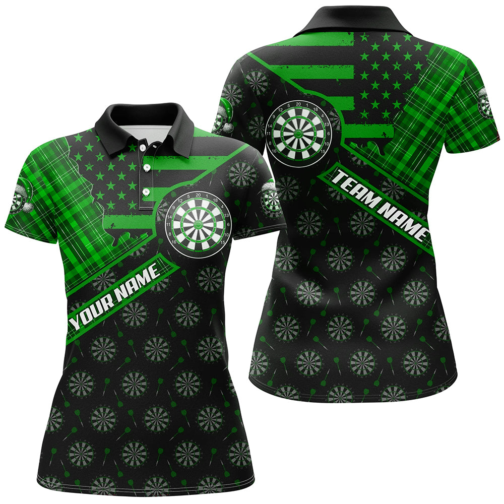 Green Darts Christmas American Flag Pattern Custom Dart Shirts For Women Xmas Dart Jerseys Dart Gift TDM3169
