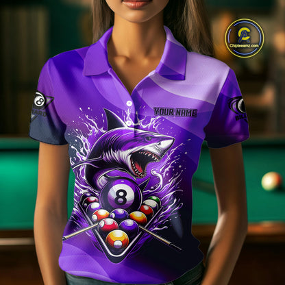 Personalized Purple Pool Ball Shark Billiard Shirts For Women Custom Team League Billiard Jerseys TDM3842