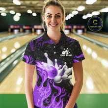 Load image into Gallery viewer, Purple Flaming Bowling Jersey For Women Custom Fire Bowling Pin Team Jersey Polo &amp; Quarter Zip TDM6269