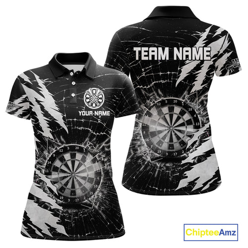 White Black Darts Board Break Glass Custom Dart Shirts For Women, Darts Team Shirts Dart Jersey TDM4522