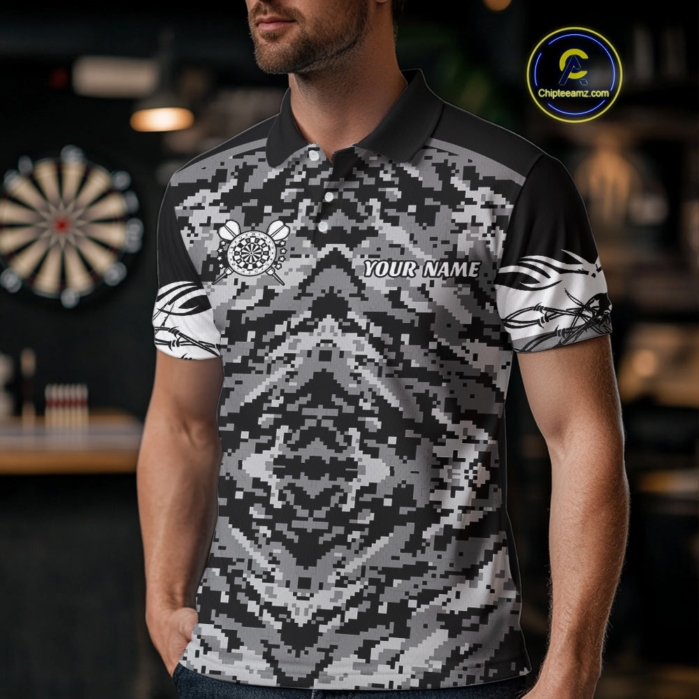 White Black Grunge Camo Funny US Flag Arrows Darts Shirt For Men Custom Darts Jersey Team Shirts TDM4525