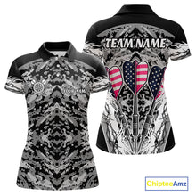 Load image into Gallery viewer, White Black Grunge Camo Funny US Flag Arrows Darts Shirt For Women Custom Darts Jersey Team Shirts TDM4525