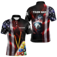 Load image into Gallery viewer, Personalized American Flag 8 Ball Pool Smoke Men Billiard Shirt Patriotic Lightning Billiard Jersey TDM3382