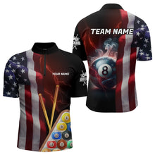 Load image into Gallery viewer, Personalized American Flag 8 Ball Pool Smoke Men Billiard Shirt Patriotic Lightning Billiard Jersey TDM3382