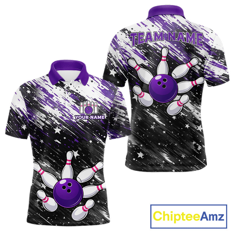 Personalized Grunge Bowling Shirt For Men Custom Bowling Polo & 1/4 Zip, Bowling Uniform |Purple TDM6274