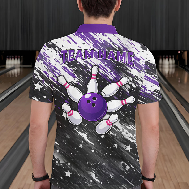Personalized Grunge Bowling Shirt For Men Custom Bowling Polo & 1/4 Zip, Bowling Uniform |Purple TDM6274