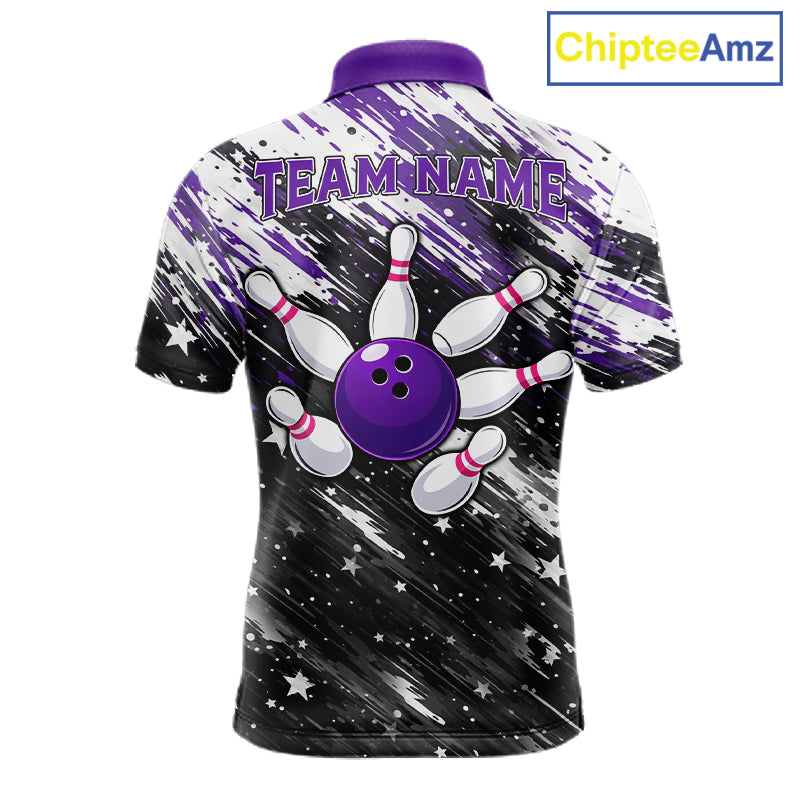 Personalized Grunge Bowling Shirt For Men Custom Bowling Polo & 1/4 Zip, Bowling Uniform |Purple TDM6274
