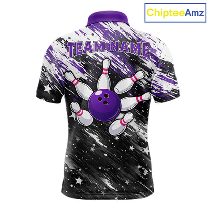 Personalized Grunge Bowling Shirt For Men Custom Bowling Polo & 1/4 Zip, Bowling Uniform |Purple TDM6274