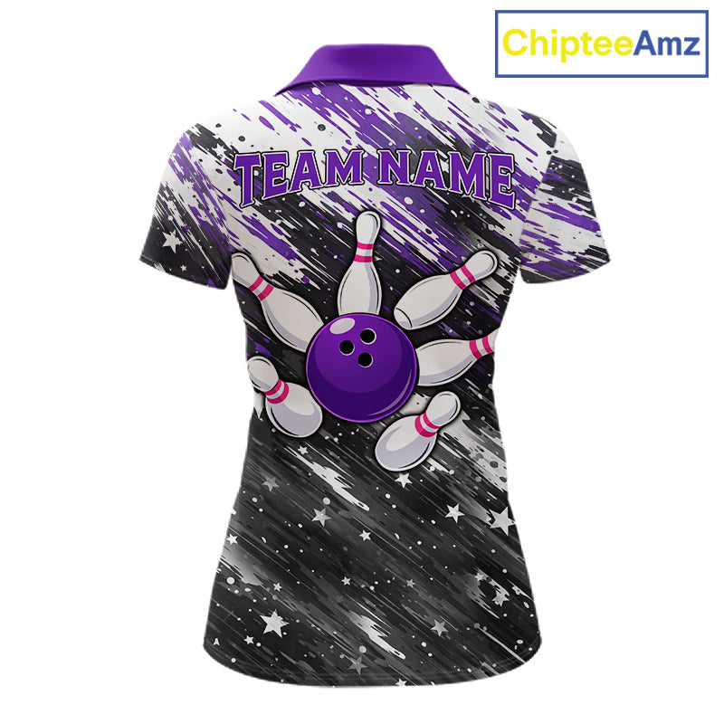 Personalized Grunge Bowling Shirt For Women Custom Bowling Polo & 1/4 Zip, Bowling Uniform |Purple TDM6274