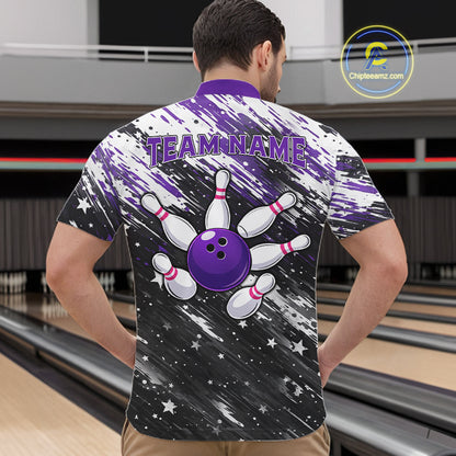 Personalized Grunge Bowling Shirt For Men Custom Bowling Polo & 1/4 Zip, Bowling Uniform |Purple TDM6274