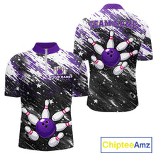 Load image into Gallery viewer, Personalized Grunge Bowling Shirt For Men Custom Bowling Polo &amp; 1/4 Zip, Bowling Uniform |Purple TDM6274