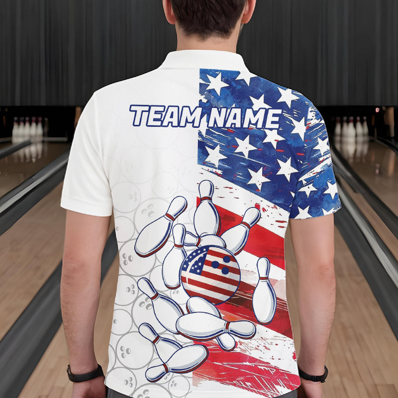 American Flag Patriotic Bowling Shirt For Men Custom Bowling Polo & Quarter Zip Team Shirts TDM6276
