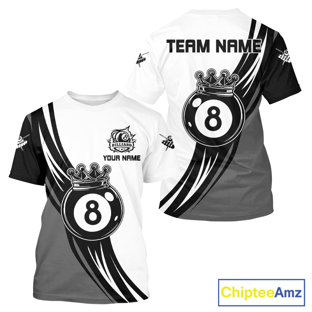 Personalized Black White 8 Ball Pool Crown Men’s Billiard T-Shirt, Billiard Jersey, Billiard Gift TDM1772